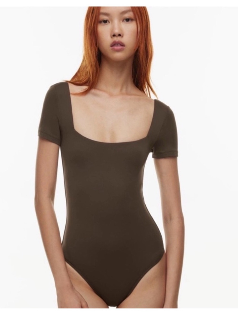nwot Aritzia contour squareneck shortsleeve bodysuit 2xs coffee bean?